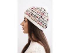 Dámská zimní čepice s barevným vláknem a elastickým stahováním K352 ecru+růžový neon+camelový 1