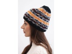 Dámská zimní čepice s&nbsp;barevnou přízí a&nbsp;elastickým stahováním K352 černý+oranžový neon 1