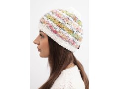Dámská zimní čepice s barevným vláknem a elastickým stahováním K352 bílá+zelená+růžová neon 1