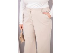 Dámské kalhoty Plus Size s širokými nohavicemi a vysokým pasem béžové 3