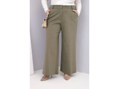 Dámské kalhoty Plus Size se širokou nohavicí a vysokým pasem khaki 1