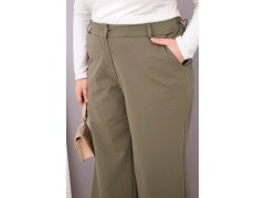 Dámské kalhoty Plus Size se širokou nohavicí a vysokým pasem khaki 3