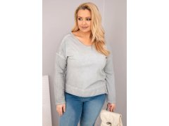 Dámská blůza Plus Size s V výstřihem a delším zadním dílem šedá 1