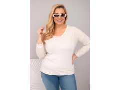 Dámská blůza Plus Size s V výstřihem a delším zadním dílem béžová 1