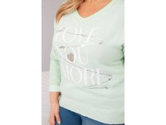 Dámská blůza Plus Size s potiskem Love You More mentolová 3