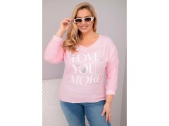 Dámská blůza Plus Size s nápisem Love You More světle růžová 1