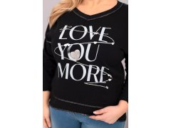 Dámská blůza Plus Size s nápisem Love You More roztrhaná černá 3