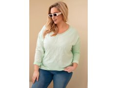 Dámská blůza Plus Size s potiskem a perličkami mátová 1
