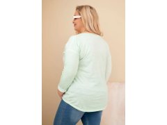 Dámská blůza Plus Size s potiskem a perličkami mátová 2