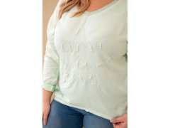 Dámská blůza Plus Size s potiskem a perličkami mátová 3