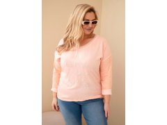 Dámská blůza Plus Size s potiskem a perlami meruňková 1