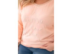 Dámská blůza Plus Size s potiskem a perlami meruňková 3