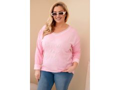 Dámská blůza Plus Size s potiskem a perlami světle růžová 1