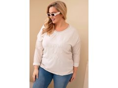 Dámská blůza Plus Size s potiskem a perlami béžová 1