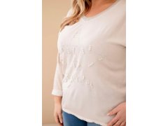 Dámská blůza Plus Size s potiskem a perlami béžová 3