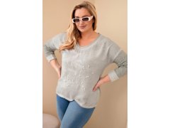 Dámská blůza Plus Size s nápisem a perlami khaki 1