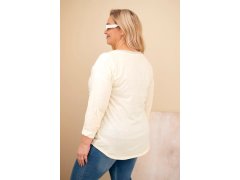 Dámská blůza Plus Size s potiskem a perlami žlutý 2
