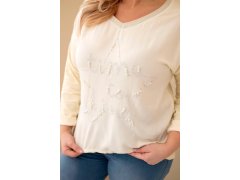 Dámská blůza Plus Size s potiskem a perlami žlutý 3