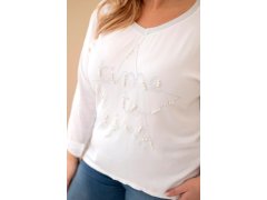 Dámská blůza Plus Size s&nbsp;potiskem a&nbsp;perlami bílá 3
