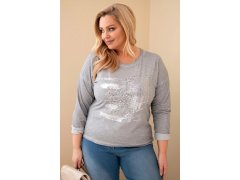 Dámská blůza Plus Size s&nbsp;potiskem a&nbsp;delším zadním dílem šedá 1