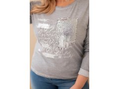 Dámská blůza Plus Size s&nbsp;potiskem a&nbsp;delším zadním dílem šedá 3