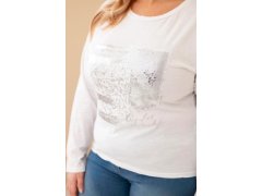 Dámská blůza Plus Size s potiskem a delším zadním dílem bílá 3