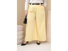 Dámské kalhoty Plus Size viskózové s širokou nohavicí a páskem žluté 1