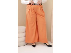 Dámské kalhoty Plus Size viskózové s širokou nohavicí a pásem meruňkové 1