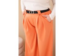 Dámské kalhoty Plus Size viskózové s širokou nohavicí a pásem meruňkové 3
