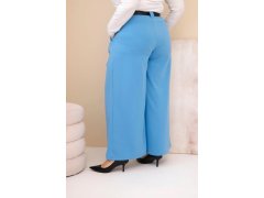 Dámské kalhoty Plus Size viskózové s širokým nohavicí a páskem modré 2