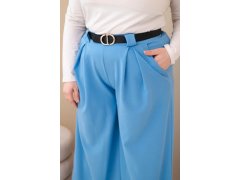 Dámské kalhoty Plus Size viskózové s širokým nohavicí a páskem modré 3