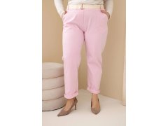Dámské bavlněné kalhoty Plus Size s páskem světle růžové 1
