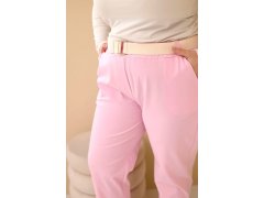 Dámské bavlněné kalhoty Plus Size s páskem světle růžové 2
