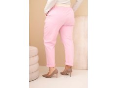Dámské bavlněné kalhoty Plus Size s páskem světle růžové 3