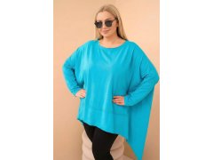 Dámská tunika Plus Size z bavlny s asymetrickým spodním lemem tyrkysová 1