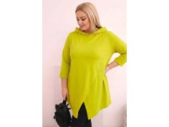 Dámská bavlněná blůza Plus Size asymetrická s ohrnutým rukávem olivová 1