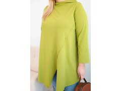 Dámská bavlněná blůza Plus Size asymetrická s ohrnutým rukávem olivová 3
