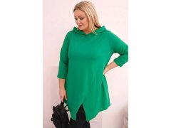 Dámská bavlněná blůza Plus Size asymetrická s ohrnutým rukávem zelená 1