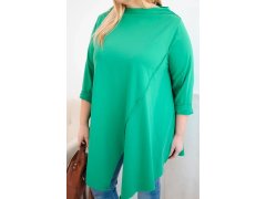 Dámská bavlněná blůza Plus Size asymetrická s ohrnutým rukávem zelená 3