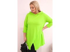 Dámská bavlněná blůza Plus Size asymetrická s ohrnutým rukávem světle zelená 1