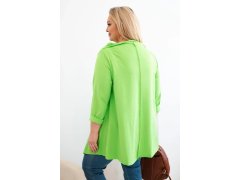 Dámská bavlněná blůza Plus Size asymetrická s ohrnutým rukávem světle zelená 2