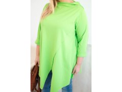 Dámská bavlněná blůza Plus Size asymetrická s ohrnutým rukávem světle zelená 3