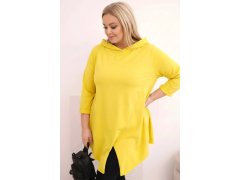 Dámská bavlněná blůza Plus Size asymetrická s ohrnutým rukávem žlutá 1