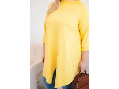 Dámská bavlněná blůza Plus Size asymetrická s ohrnutým rukávem žlutá 3
