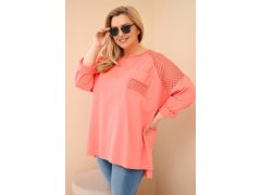 Dámská mikina Plus Size bavlněná s&nbsp;potiskem meruňková 1