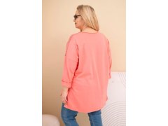 Dámská mikina Plus Size bavlněná s&nbsp;potiskem meruňková 2