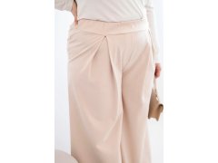 Dámské kalhoty Plus Size s širokými nohavicemi a plisováním béžová 3