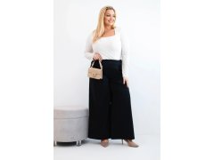 Dámské kalhoty Plus Size s širokými nohavicemi a skládaním černé 1