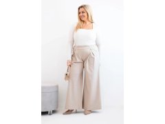 Dámské kalhoty Plus Size se širokými nohavicemi a plizováním tmavě béžové 1