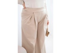 Dámské kalhoty Plus Size se širokými nohavicemi a plizováním tmavě béžové 3